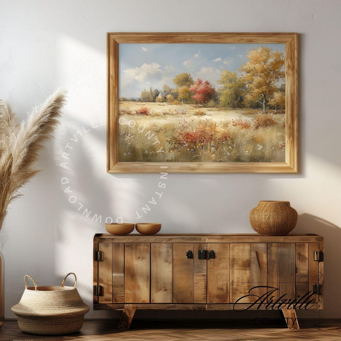 Autumn Countryside Cottage Fall Trees Golden Meadow Landscape Poster - Image 4