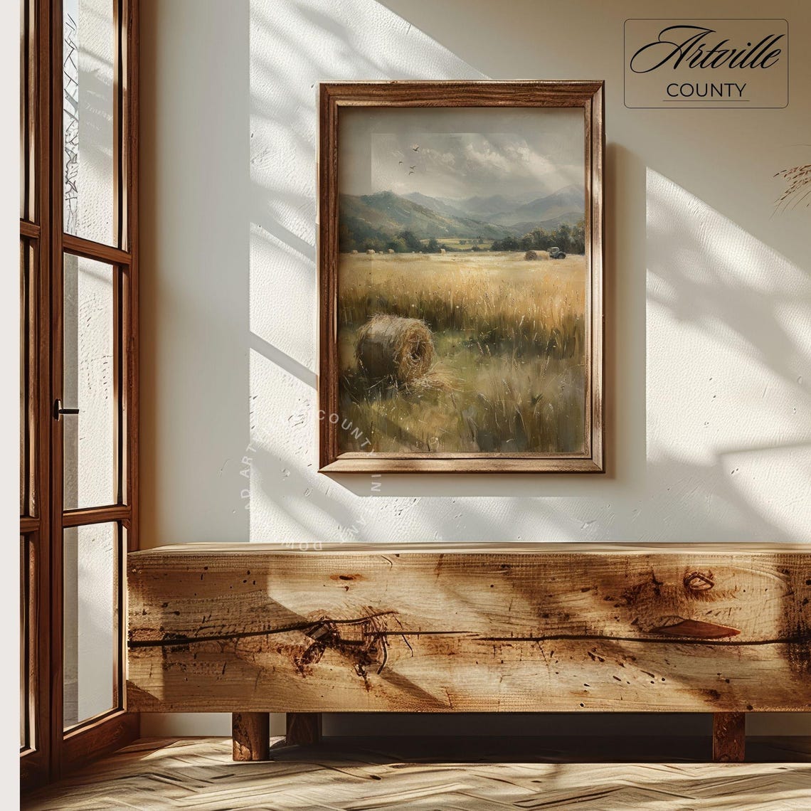 Hay Field Oil Painting Farmhouse Wall Art Vintage Tractor Print Art Countryside Landscape Painting Instant - Image 5