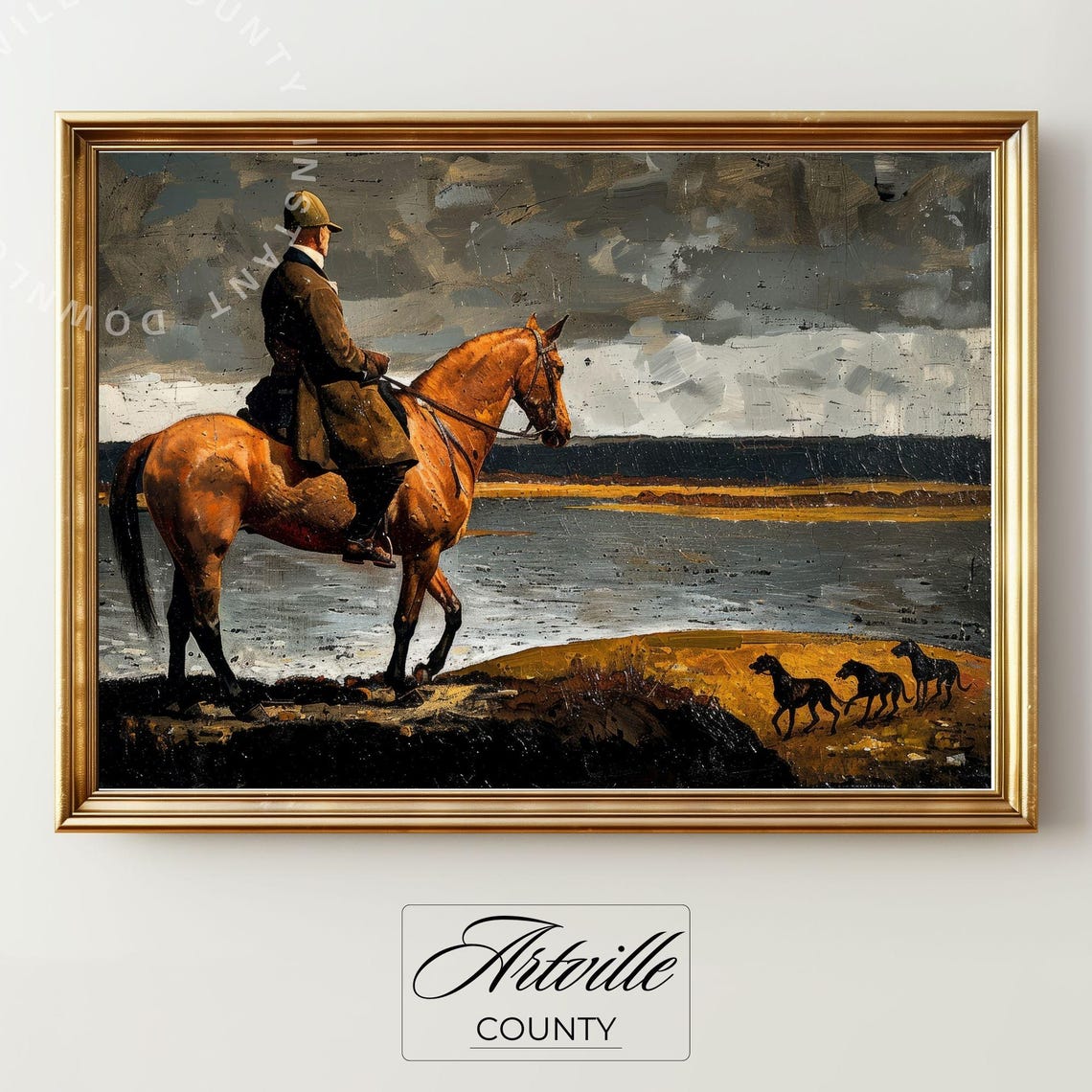Horseback Rider Lakeside Hounds Vintage Equestrian Hunt Poster - Image 2