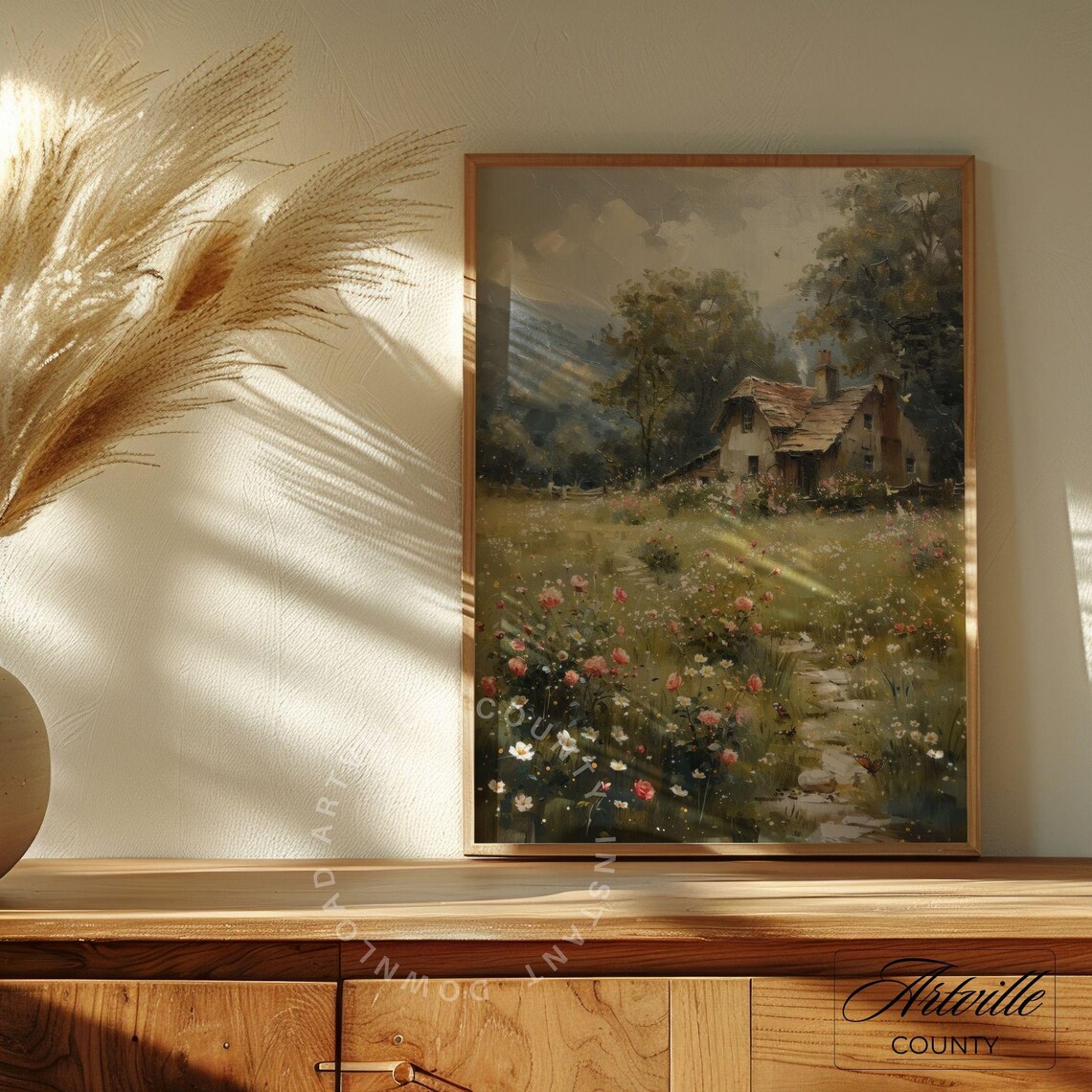 Wildflower Field Landscape, Vintage Cottage Art Print - Image 2
