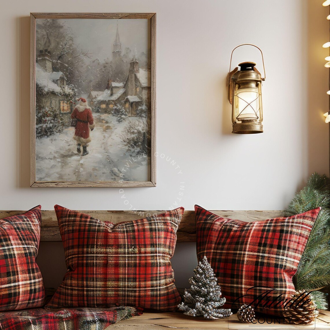Vintage Santa Christmas Tree Wall Art Set - Image 2