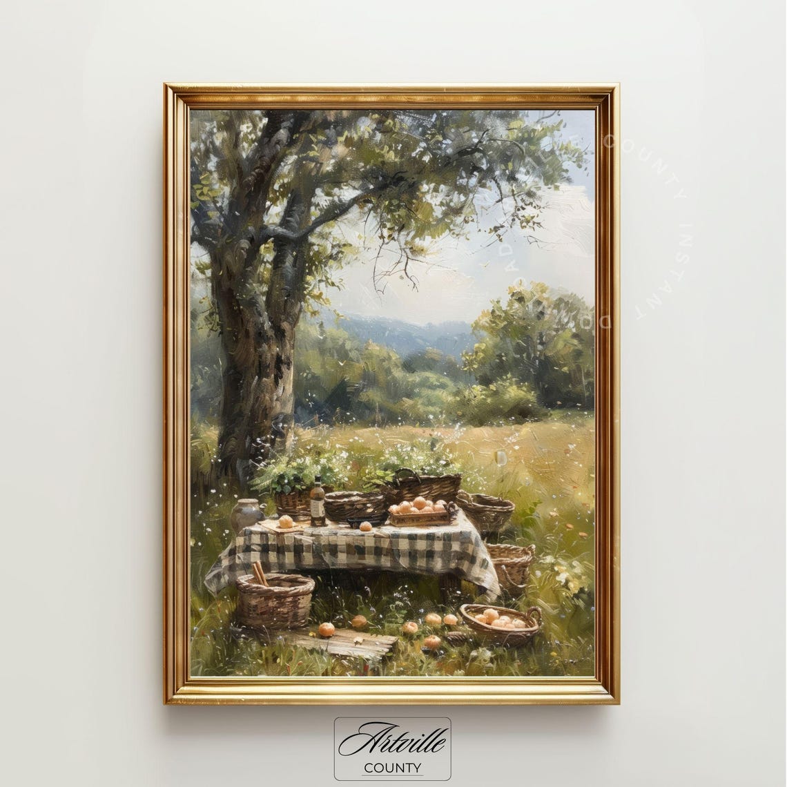 Countryside Picnic Oil Painting Cottagecore Art Print Farmhouse Wall Art Nature Vintage Print Moody Wall Art - Image 2