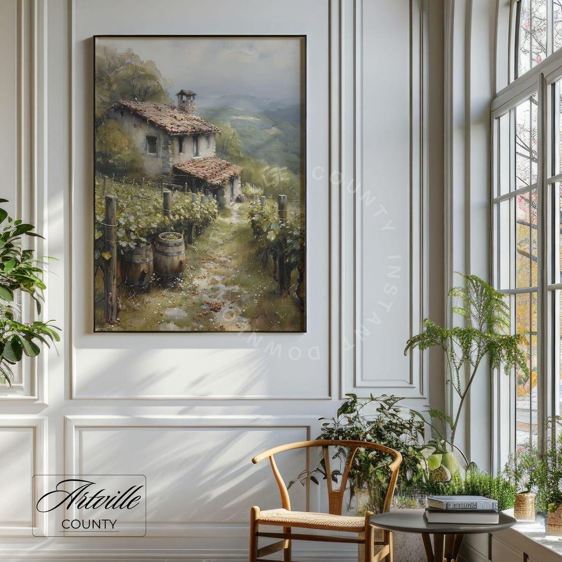 Old Stone Farmhouse With Vineyard Rows Countryside Wall Poster - Image 2