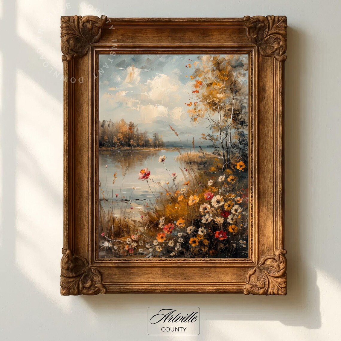 Autumn Wildflowers Painting, Vintage Floral Art Print