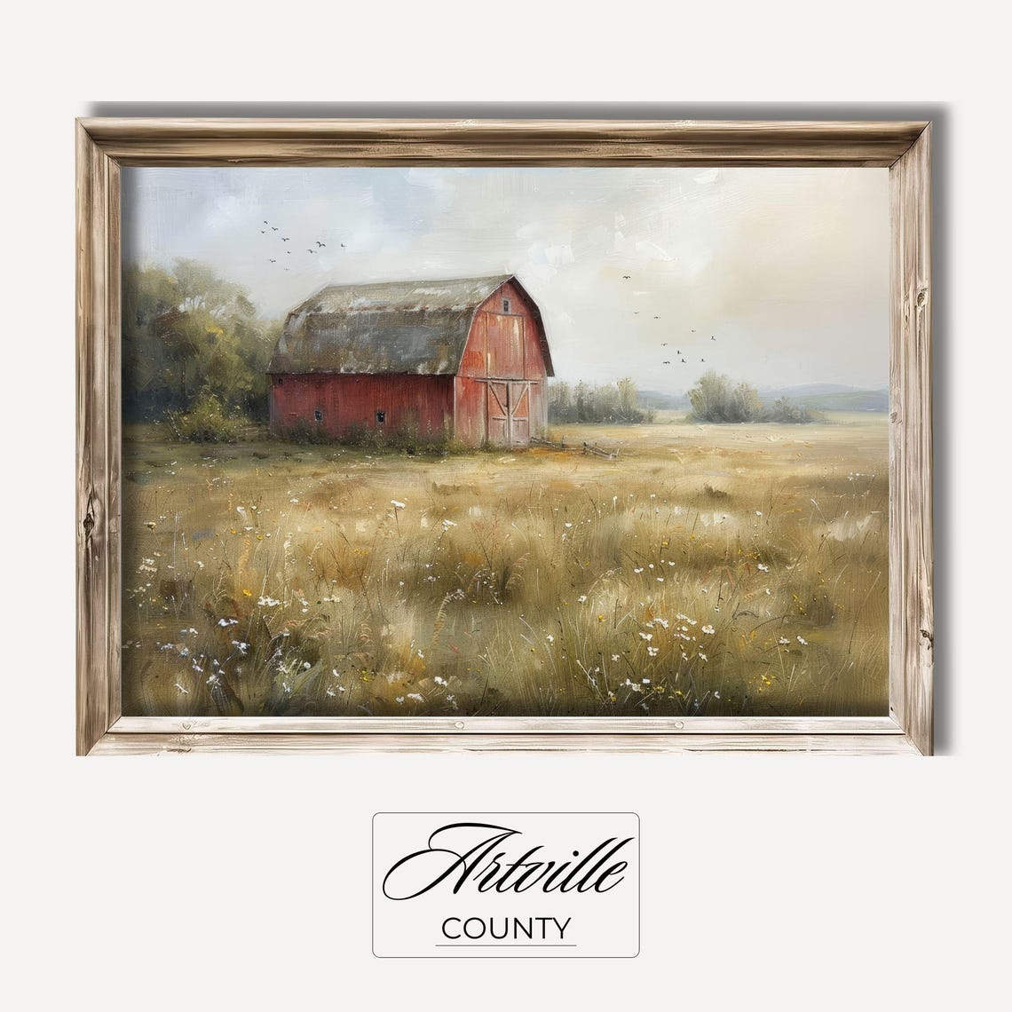 Countryside Barn Painting Vintage Cottagecore Print Farmhouse Wall Art Countryside Oil Painting Neutral Cottagecore Art Print
