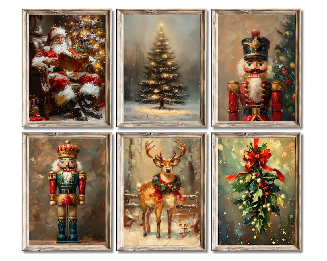 Vintage Christmas Prints Bundle, Rustic Holiday Art - Image 3