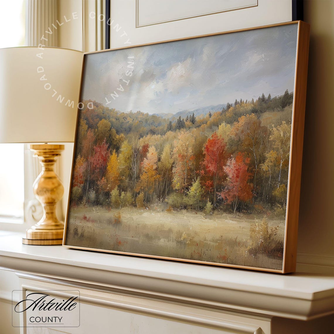 Golden Autumn Forest With Red Maple Trees Fall Landscape Poster - Image 2