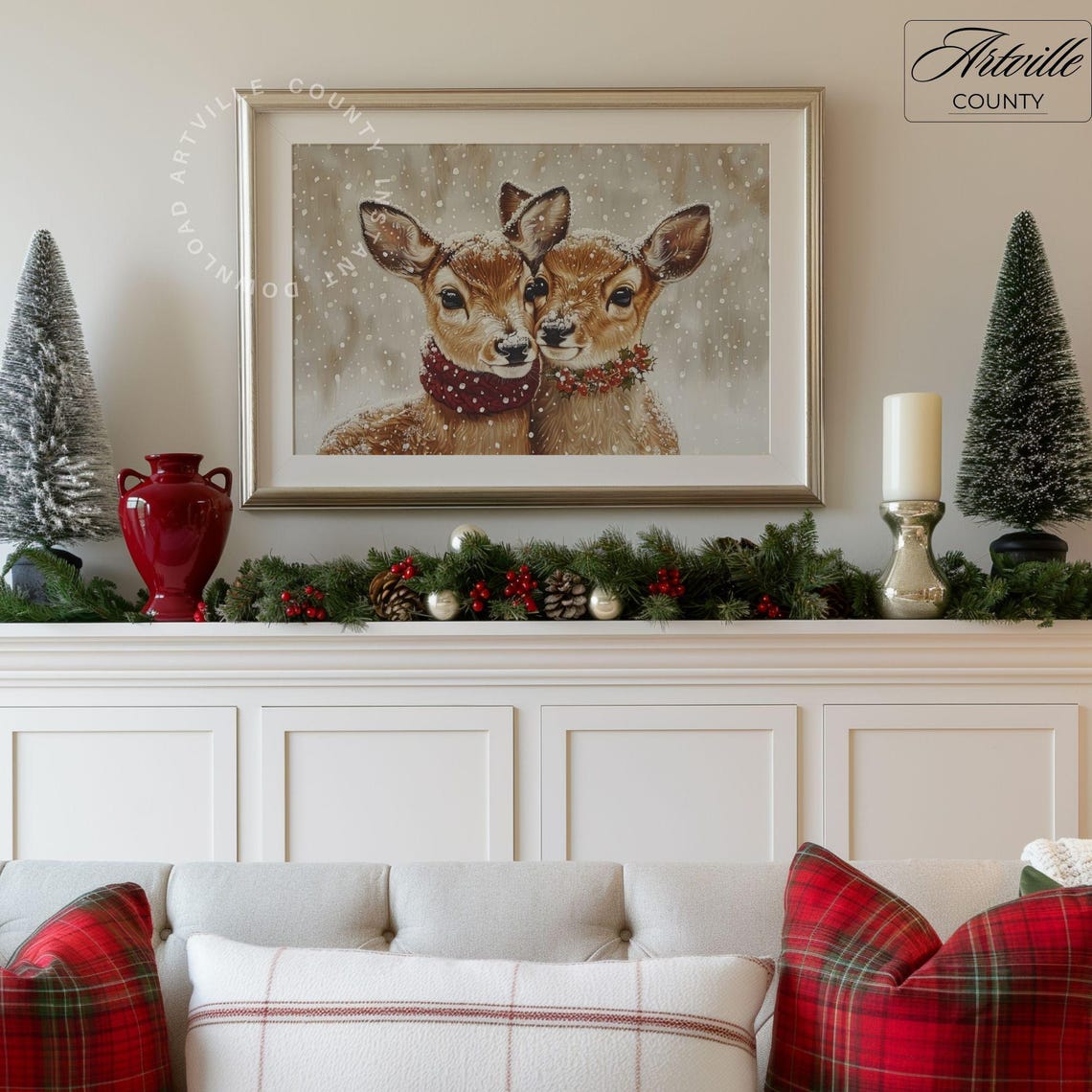 Two Reindeer Nuzzling Together In Falling Snow Christmas Poster - Image 4