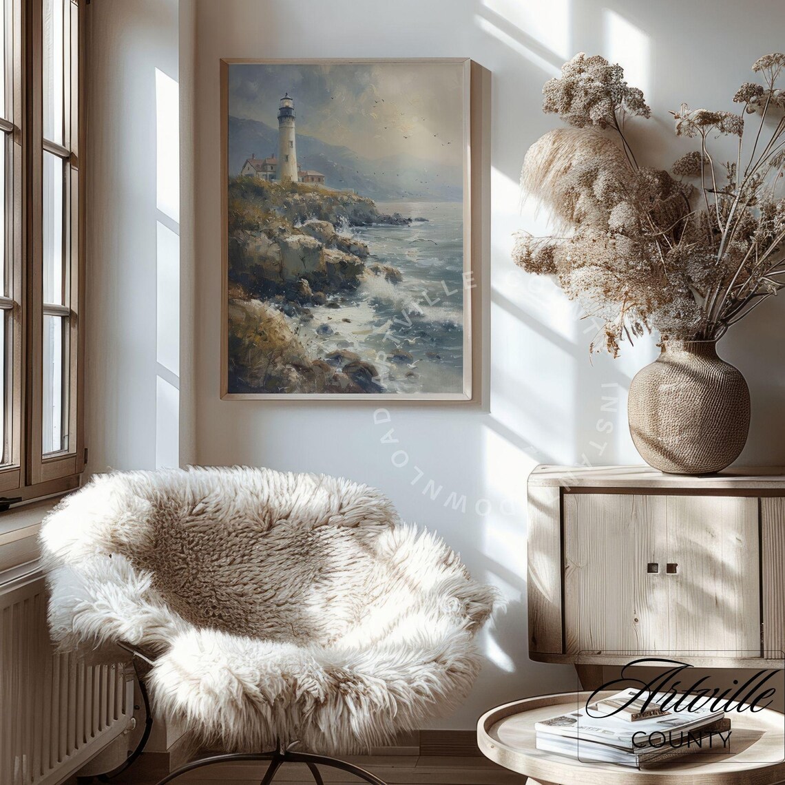 Vintage Lighthouse Nautical Landscape Art Print - Image 3