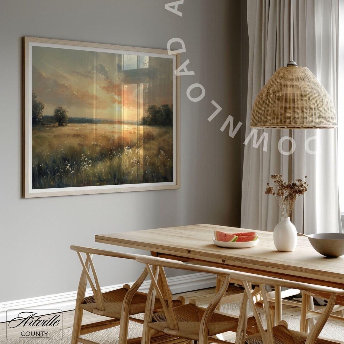 Country Sunset Vintage Landscape Art Print Set - Image 2
