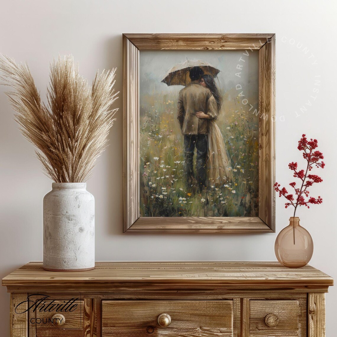 Lovers In Meadow Vintage Wildflower Art Print - Image 3