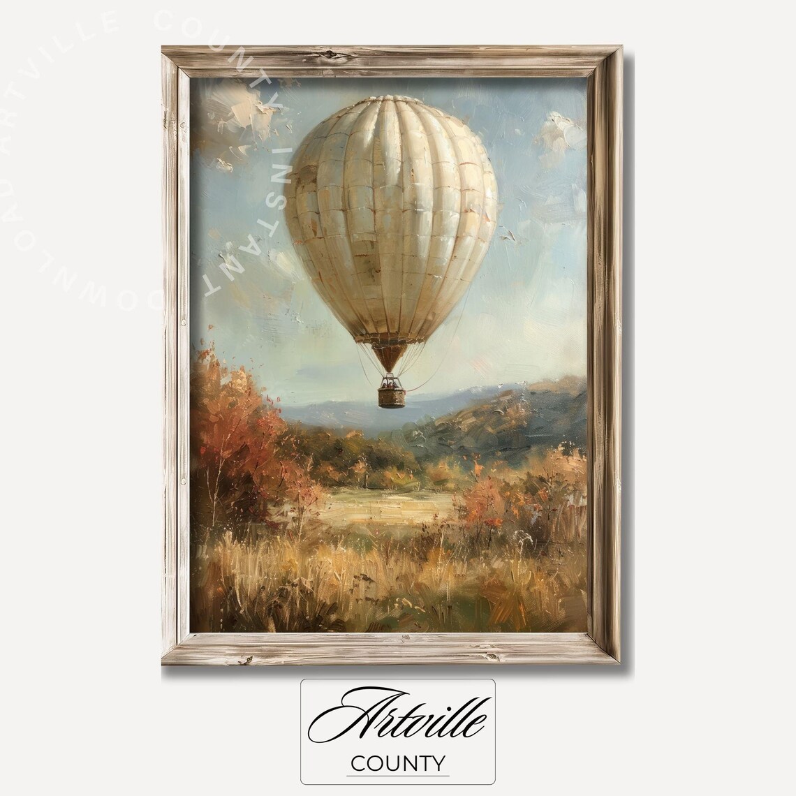 Vintage Hot Air Balloon Over Autumn Countryside Landscape Poster - Image 2