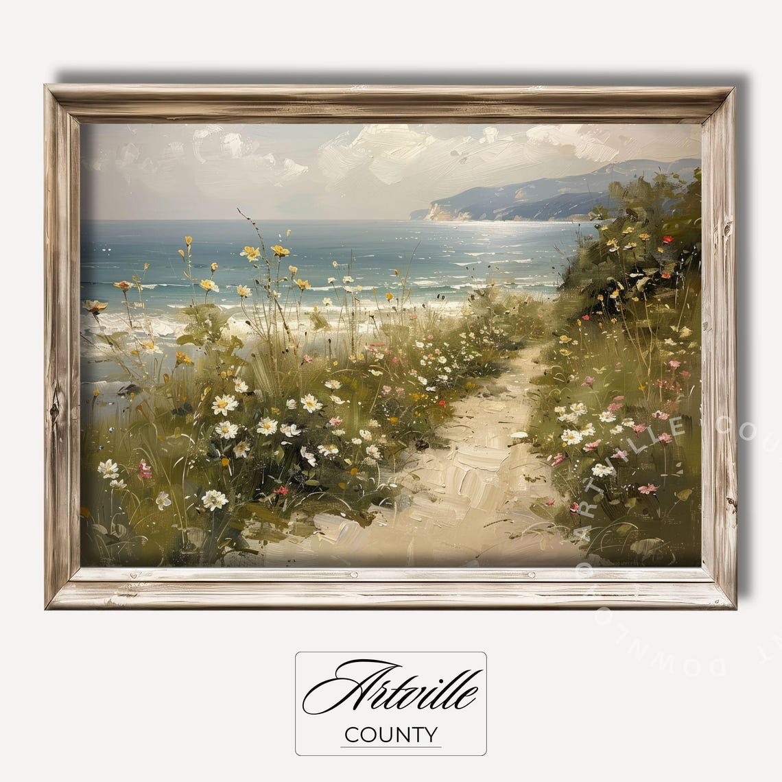 Coastal Wildflower Path Daisies Ocean Breeze Impressionist Poster