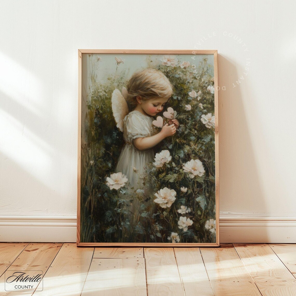 Angel Girl Wildflowers Vintage Nursery Floral Painting Poster - Image 2