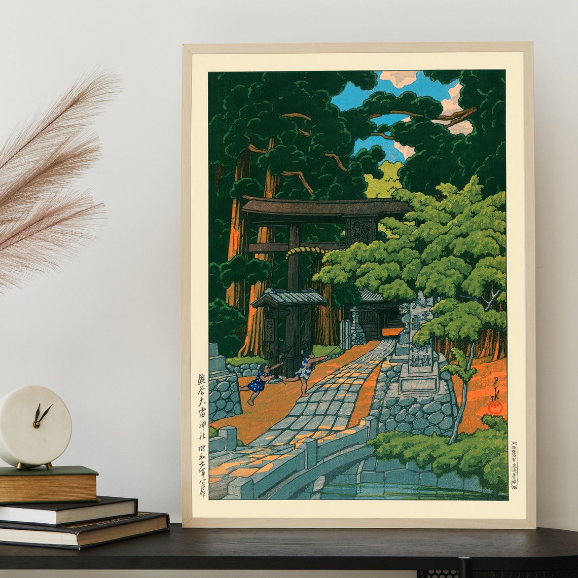 Japanese Torii Gate Forest Path Vintage Woodblock Style Poster - Image 2