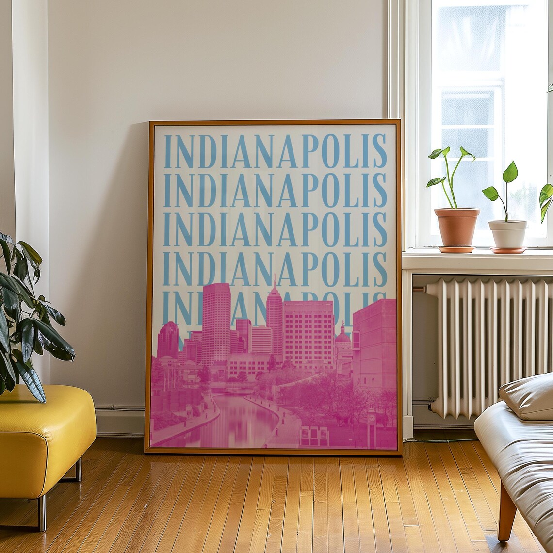 Indianapolis Travel Poster, Retro Skyline Art Print