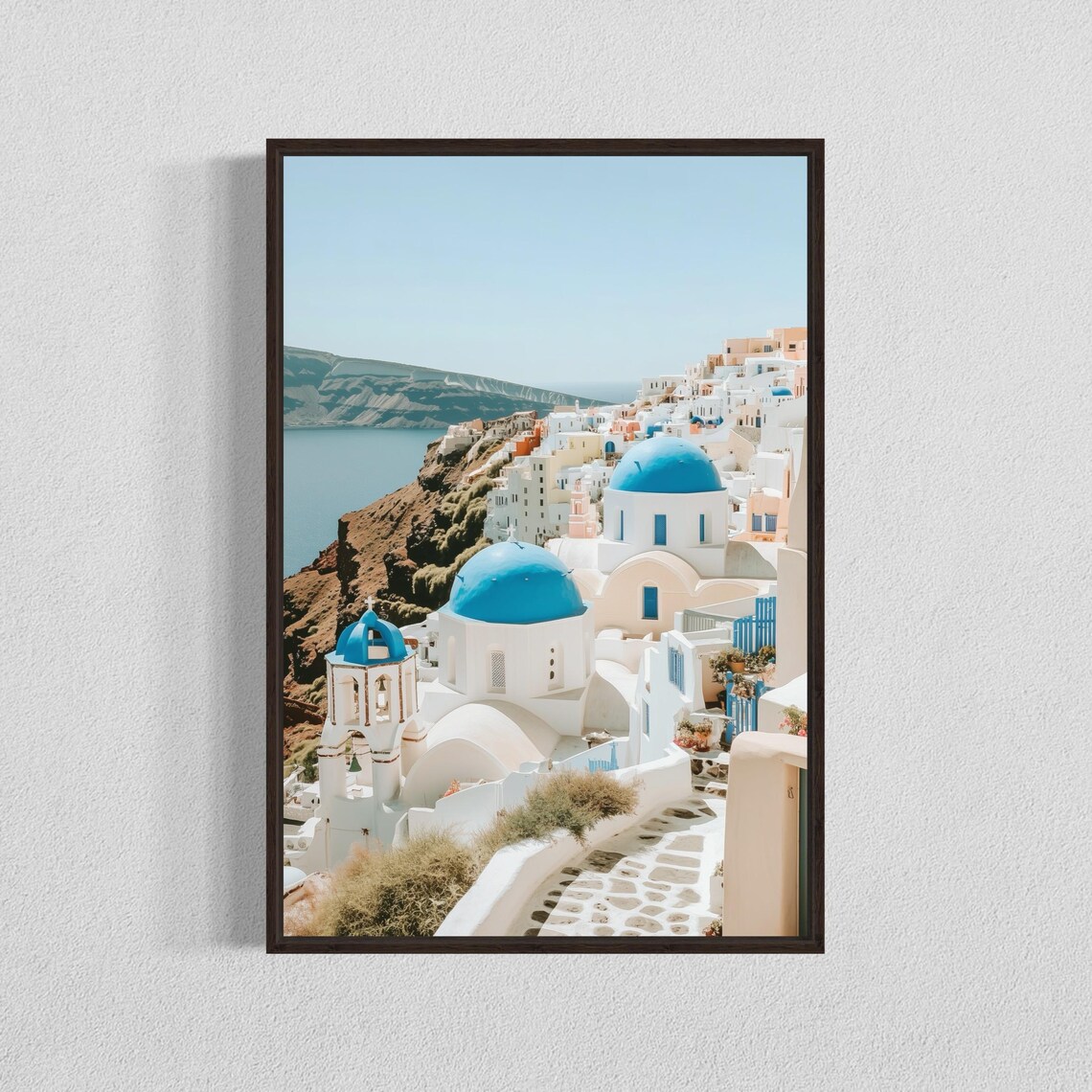 Santorini Greece Blue Dome Churches Over the Aegean Photo Poster
