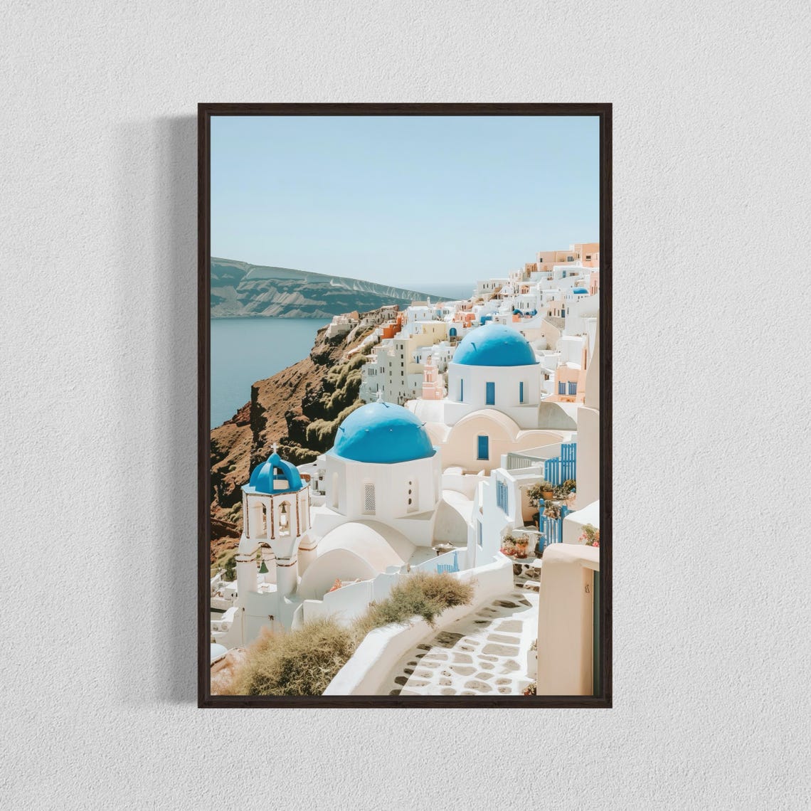 Santorini Greece Blue Domed Churches Overlooking the Sea Poster