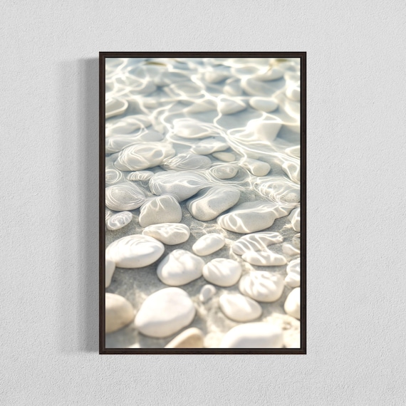White Pebbles Under Clear Rippling Water Zen Photo Poster Art