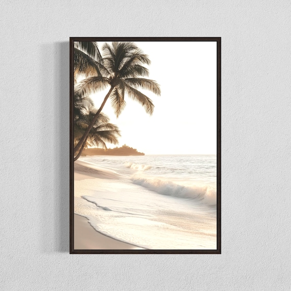 Tropical Beach Palm Trees at Golden Hour Dreamy Photo Wall Poster
