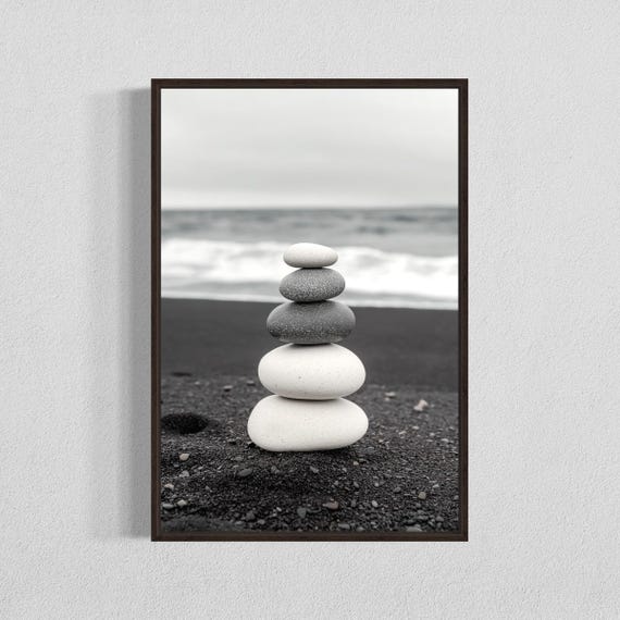 Zen Stone Tower Print Minimalist Coastal Decor