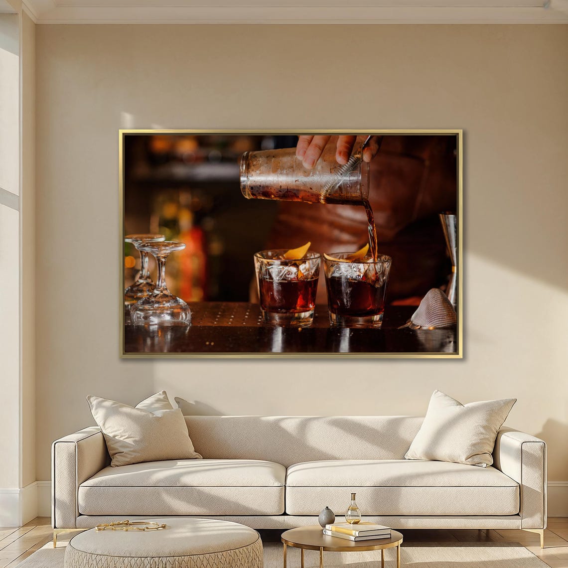 Bartender Pouring Classic Negroni Cocktail Moody Bar Large Wall Art - Image 3