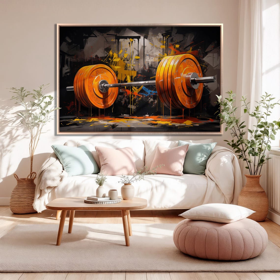 Barbell Painting Print Graffiti Sport Fitness Set Large Wall Art Motivational Gym Decor Weightlifter Bodybuilding Gift Ready To Hang - Image 3