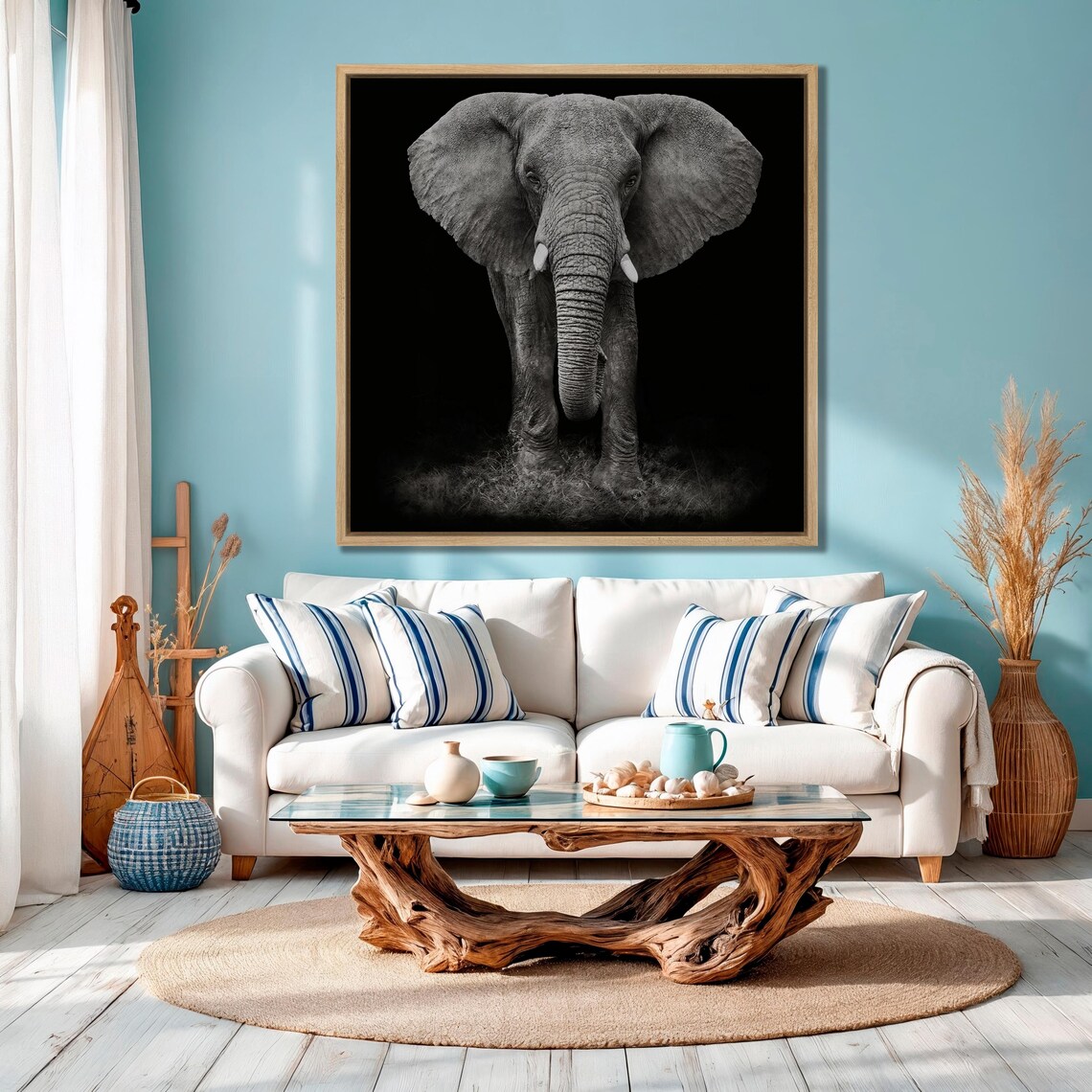 African Elephant Black and White Wall Art Print - Image 2