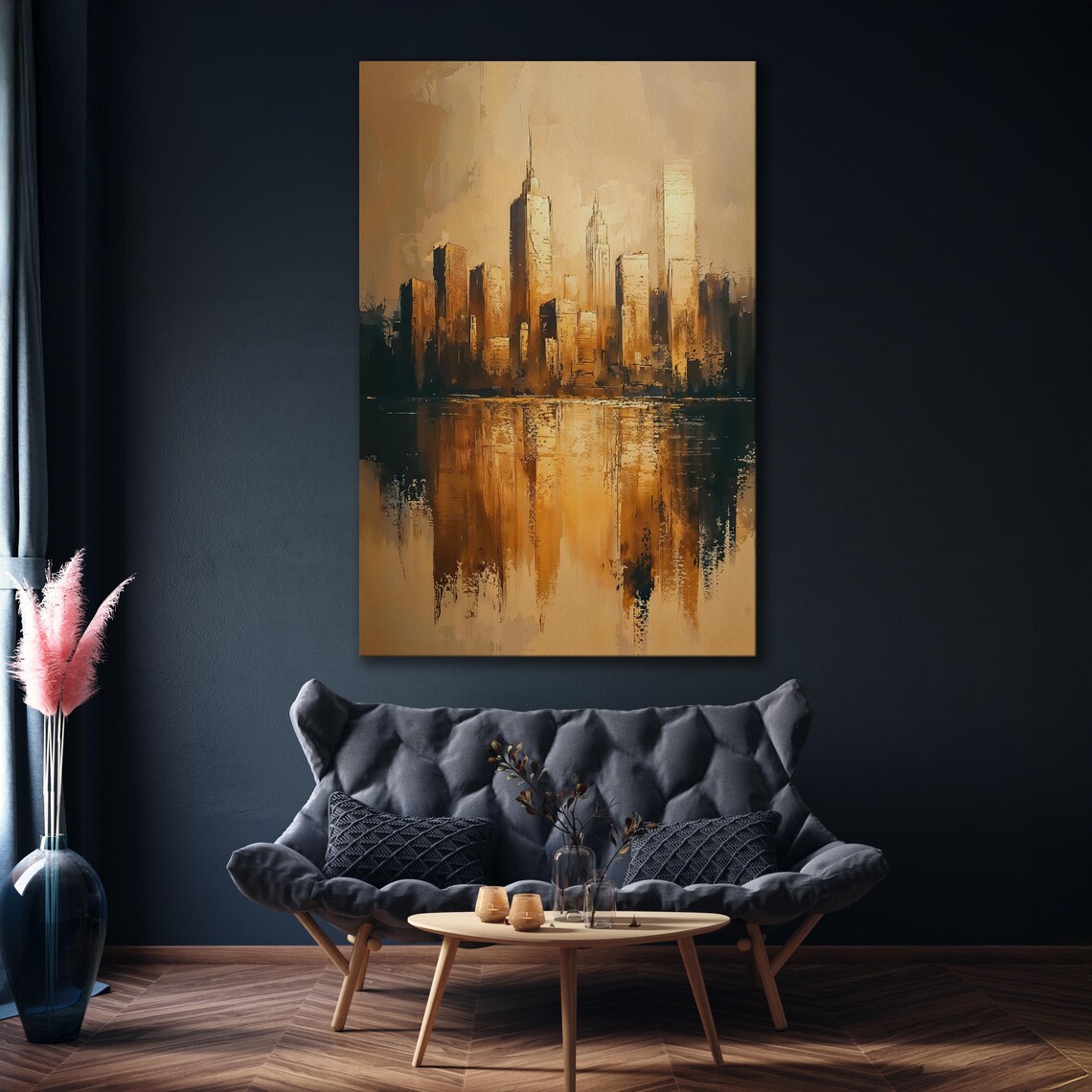 Golden City Skyline Reflection in Water Abstract Urban Art Poster - Image 6