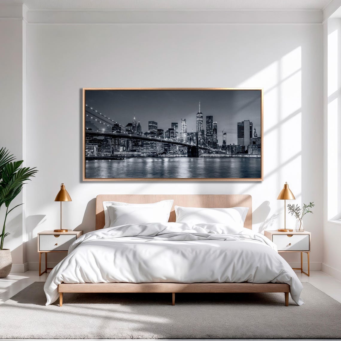 New York City Black White Brooklyn Bridge Skyline Triptych Poster - Image 4