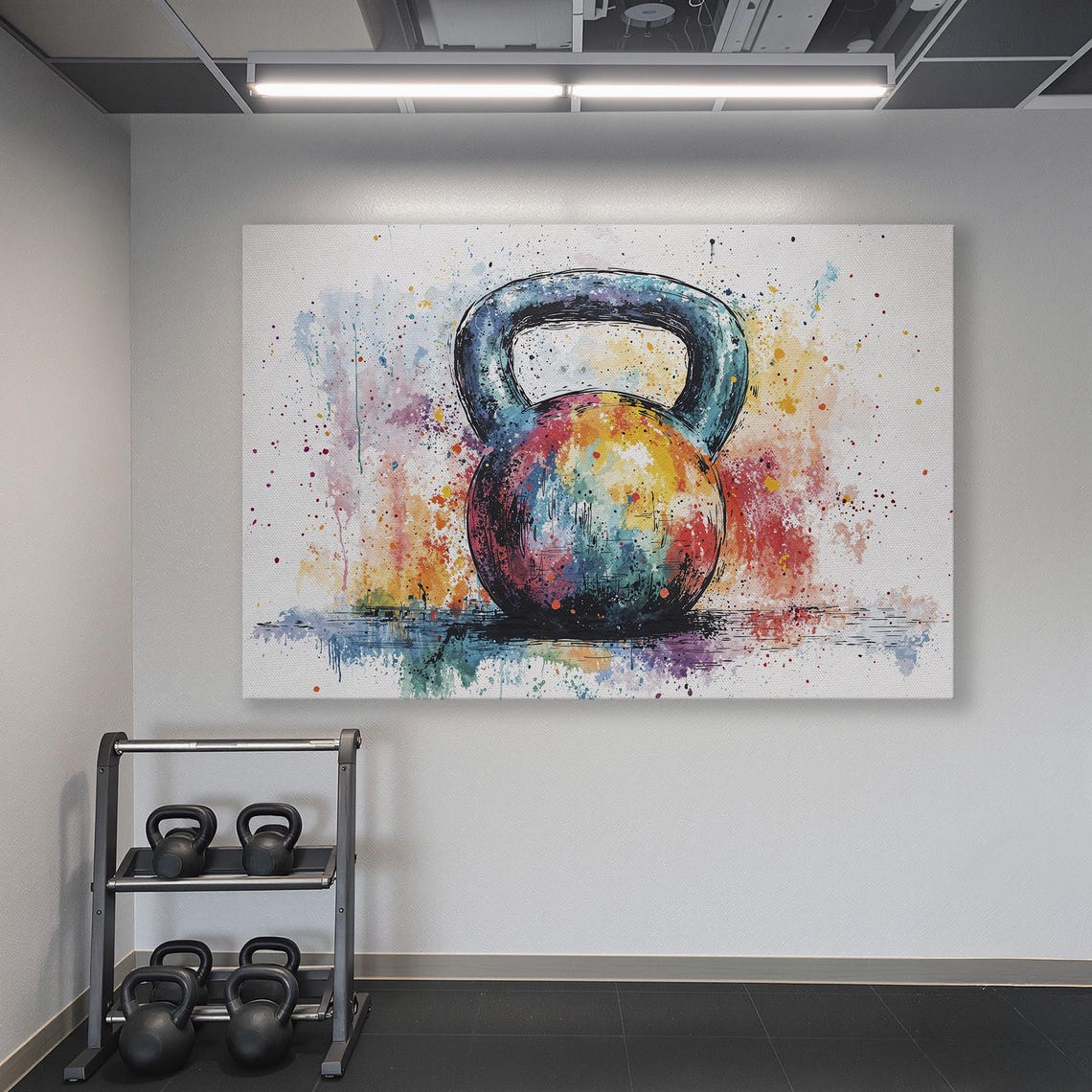 Colorful Watercolor Kettlebell With Paint Splashes Gym Poster - Image 6