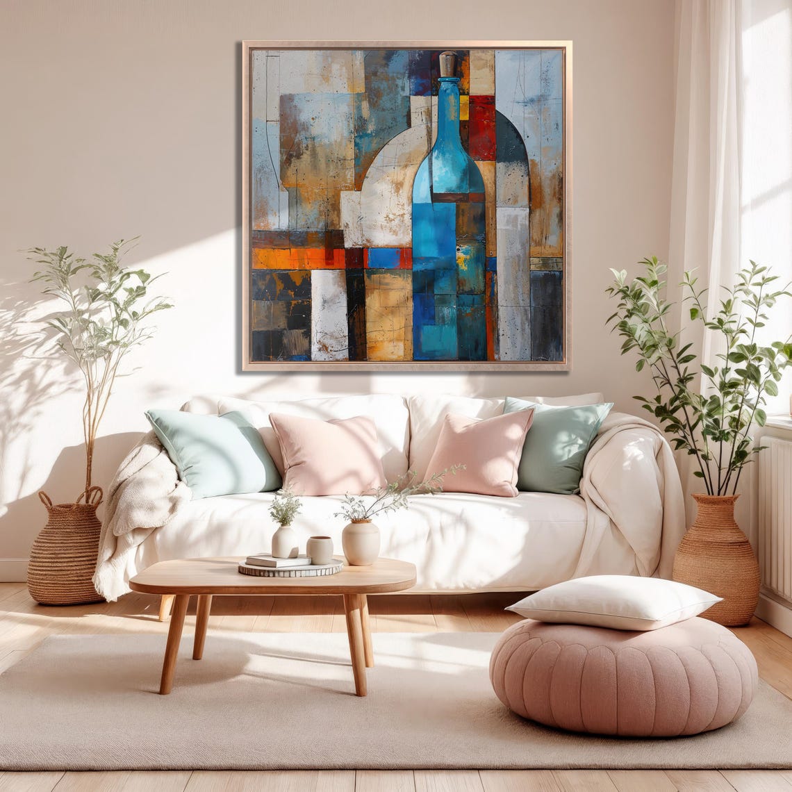 Abstract Blue Bottle Cubist Geometric Wine Painting Art Poster - Image 3