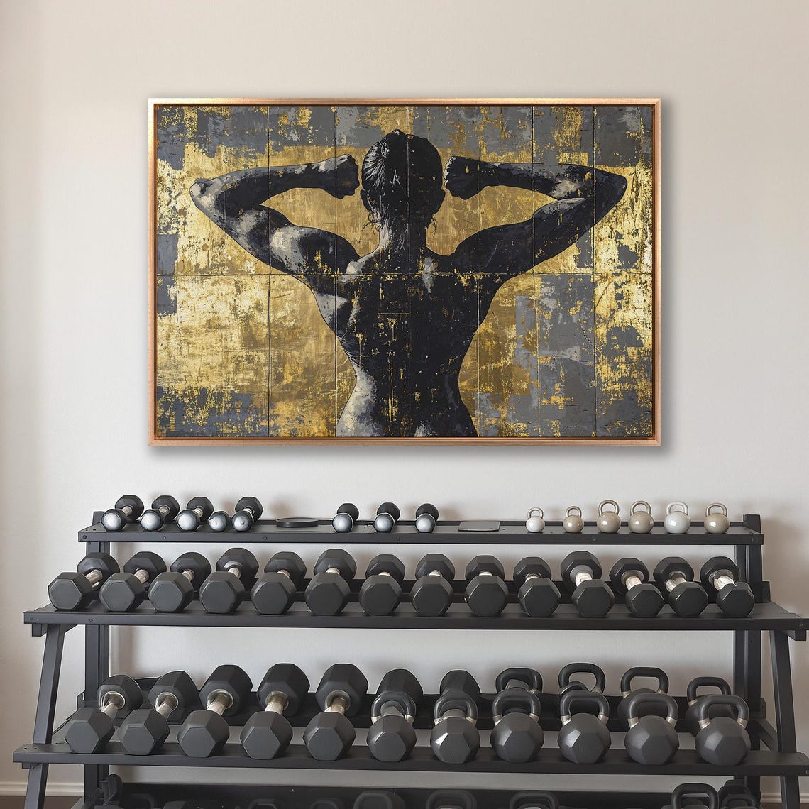 Woman Showing Sculpted Back Muscles Double Biceps Gold Style Poster - Image 4