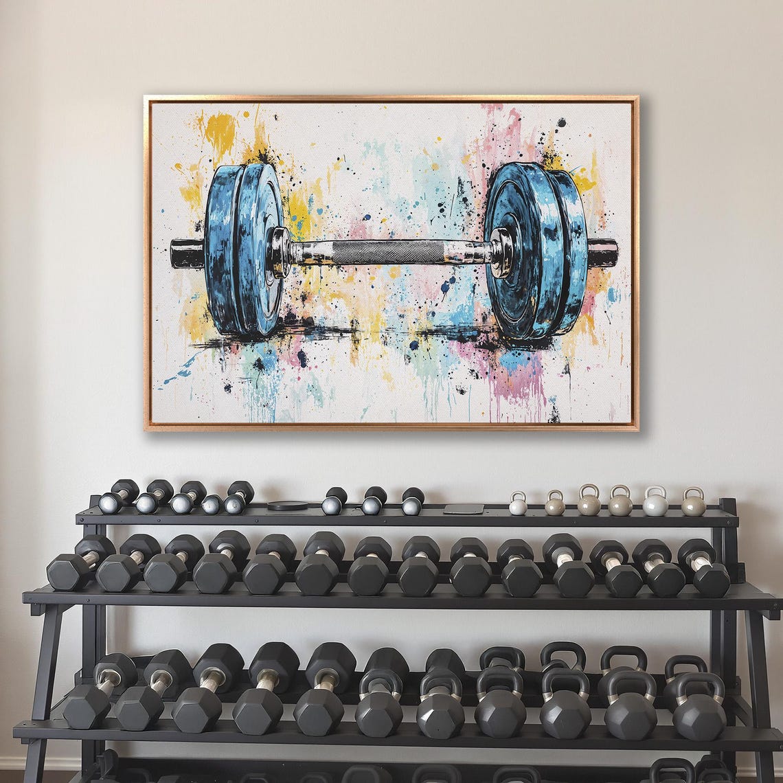 Watercolor Barbell With Blue Plates Paint Splatter Gym Poster - Image 4