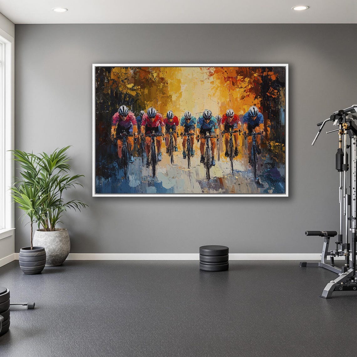 Colorful Peloton Cycling Race Painting with Golden Background Poster - Image 5