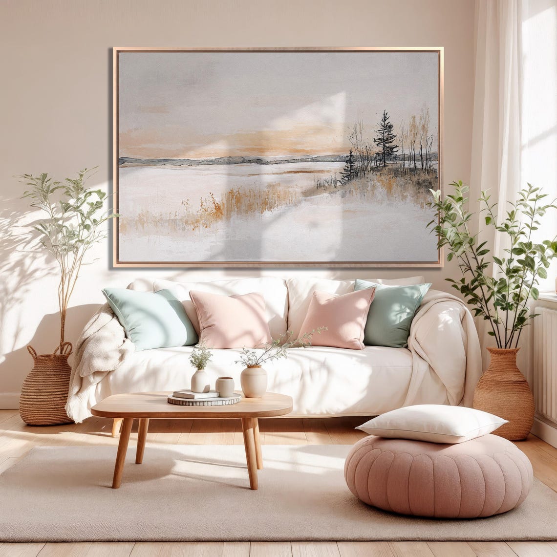 Minimalist Winter Lake In Blush Sunset Abstract Landscape Poster - Image 5