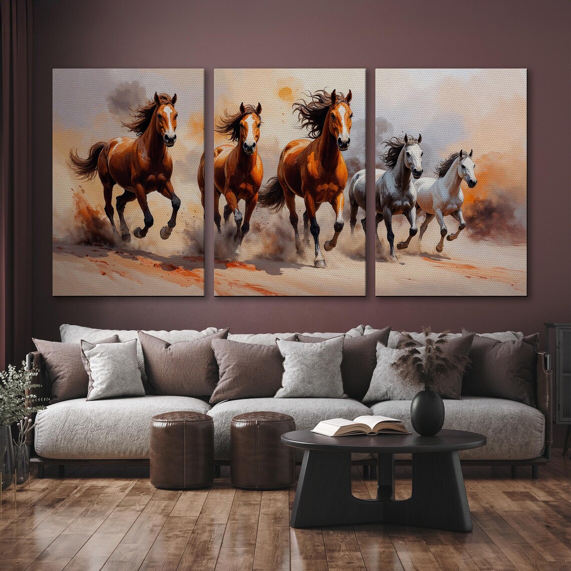 Running Wild Horses Watercolor Galloping Herd Equine Painting Poster - Image 6