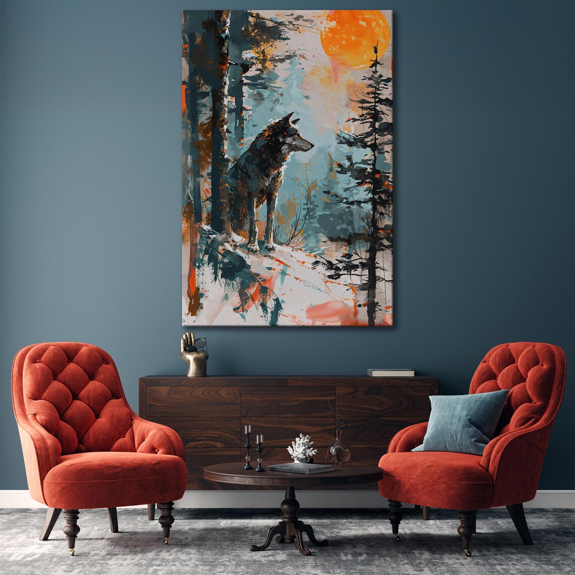 Abstract Wolf Silhouette Art Print, Sunset Forest - Image 6
