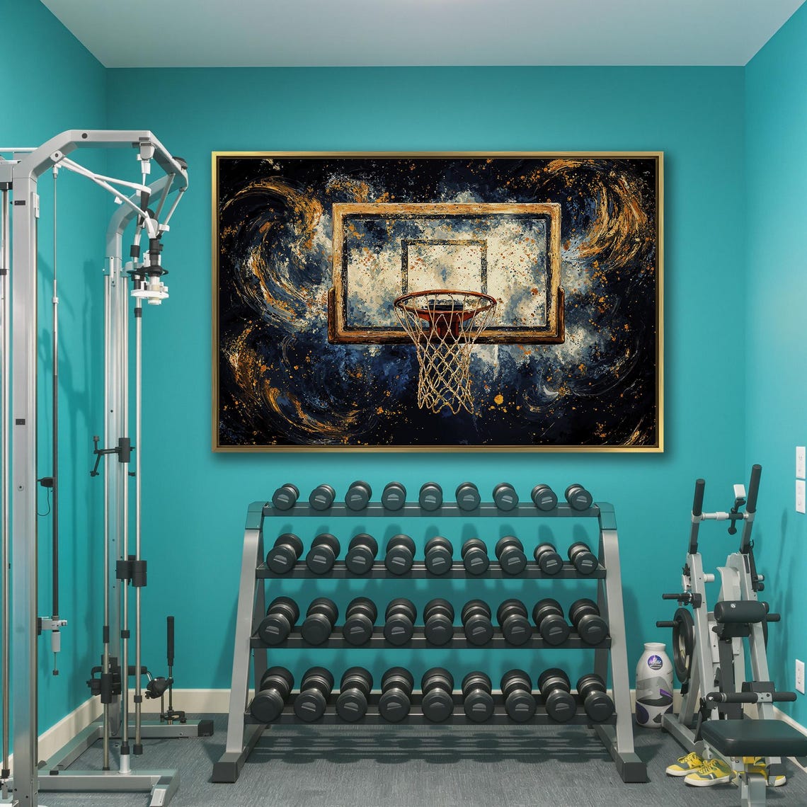 Basketball Hoop Abstract Framed Wall Art Motivational Painting Print Teenager Room Decor Vibrant Sports Poster Ready To Hang Gift - Image 3
