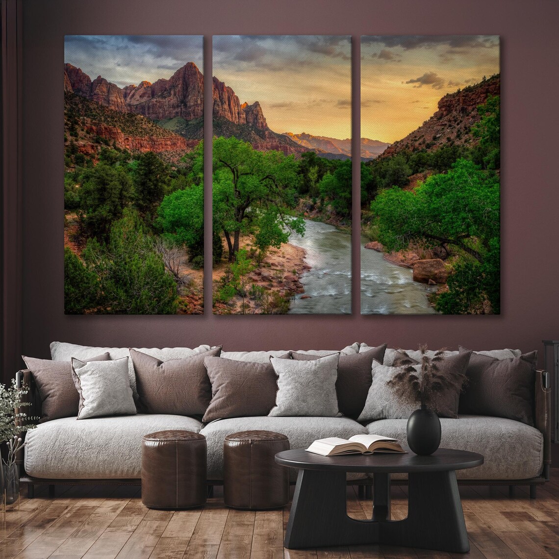 Zion National Park River Red Rock Canyon Sunset Large Wall Art - Image 6