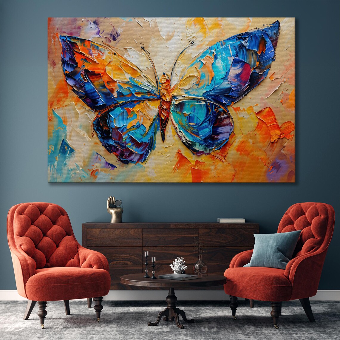 Colorful Butterfly Palette Knife Textured Oil Painting Wall Art - Image 4