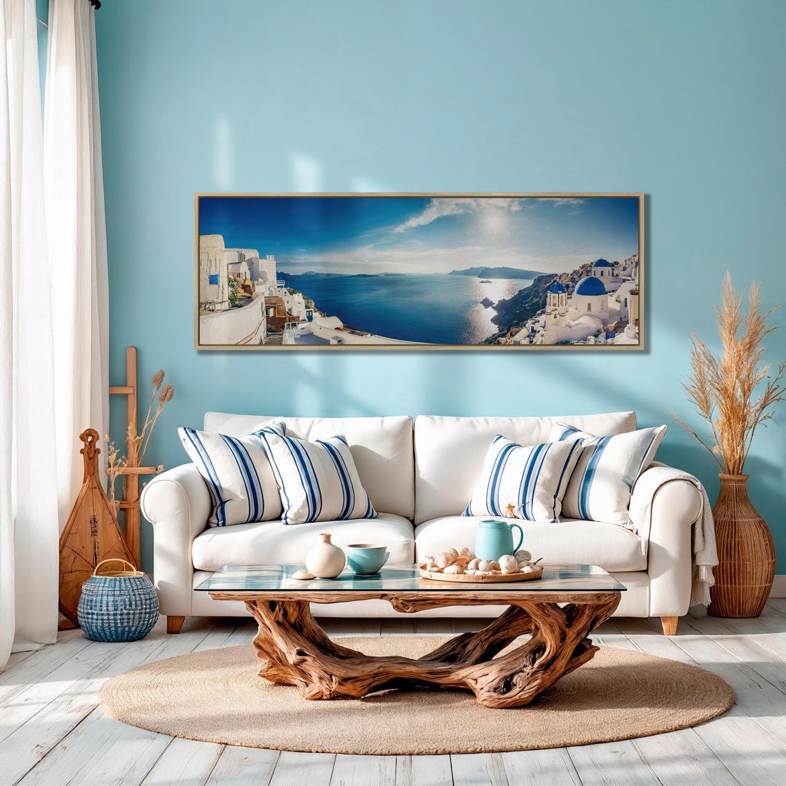 Santorini Greece Panoramic Coast With Blue Domes Triptych Poster - Image 6
