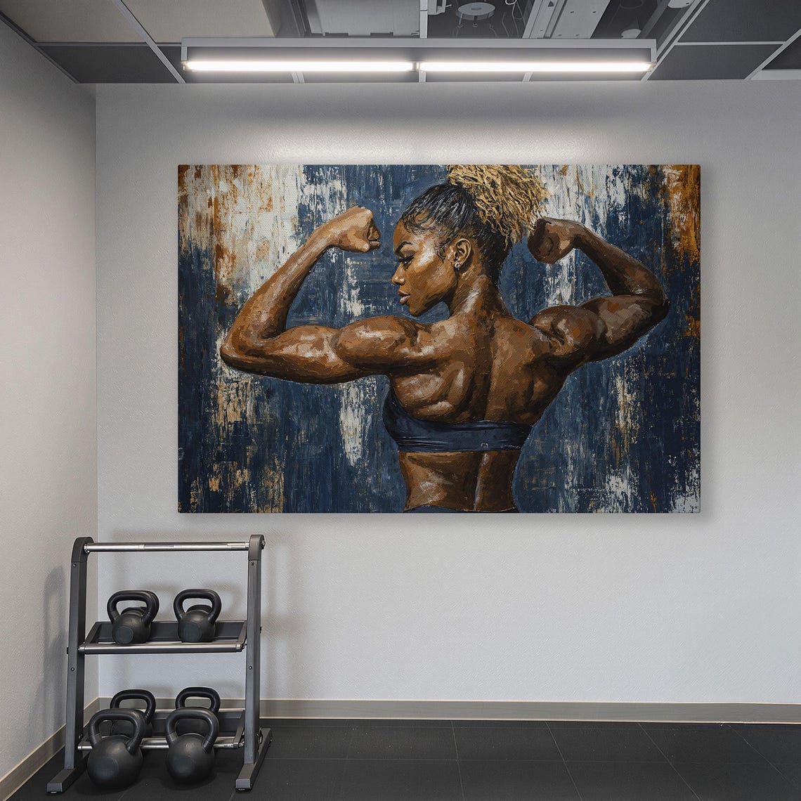 Strong Female Athlete Flexing Biceps Workout Motivation Poster - Image 6