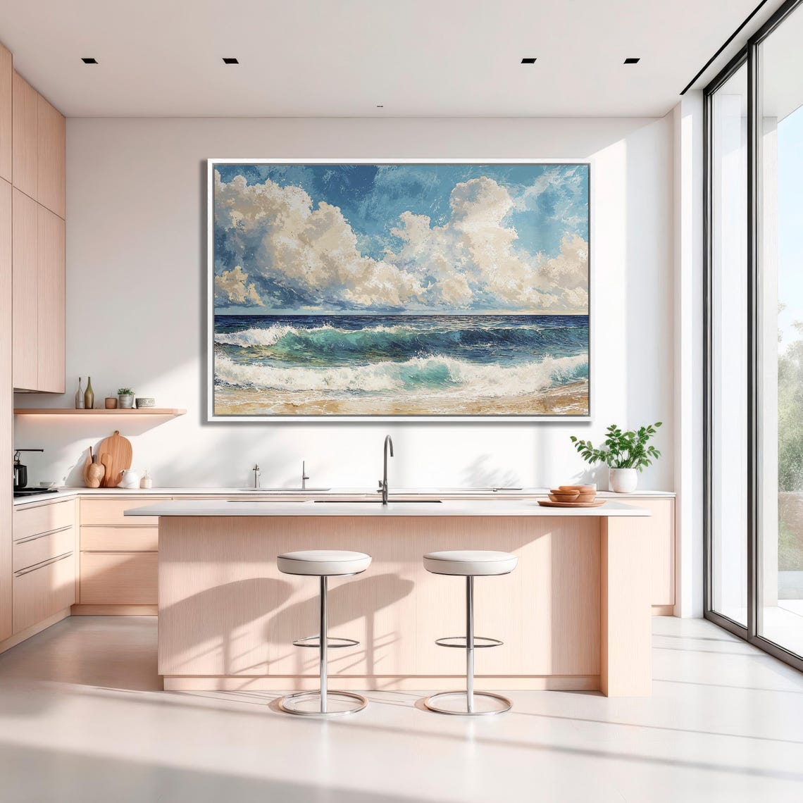 Dramatic Ocean Waves Under Billowing White Clouds Seascape Poster - Image 3