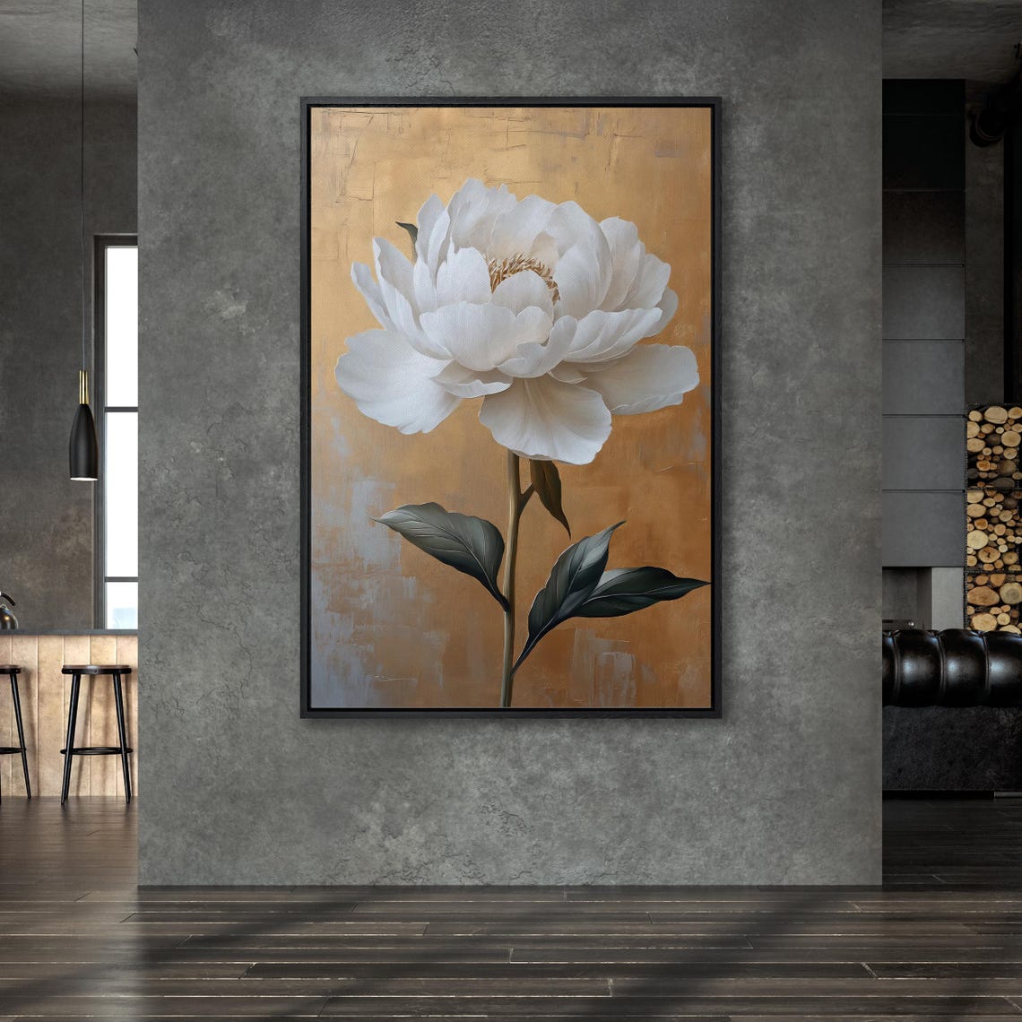 Elegant White Peony Flower On Bronze And Gold Background Art Poster - Image 4