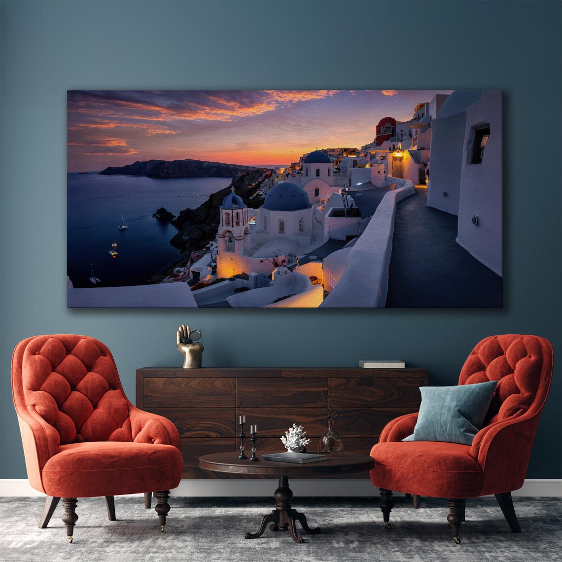 Santorini Sunset Blue Domes Whitewashed Village Greece Wall Art - Image 5