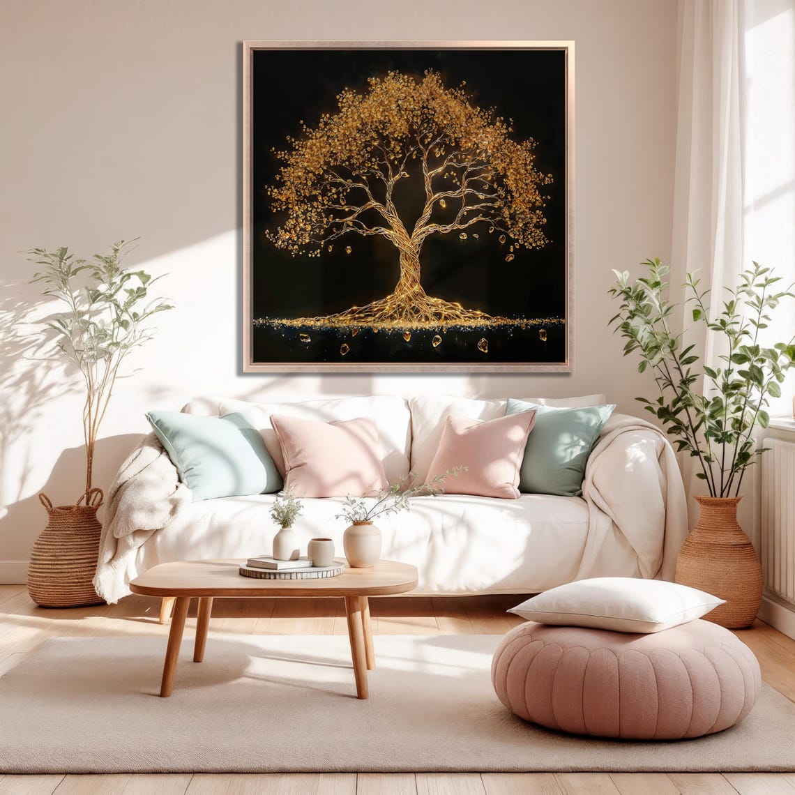 Golden Wire Tree of Life on Black Starry Night Elegant Art Poster - Image 2