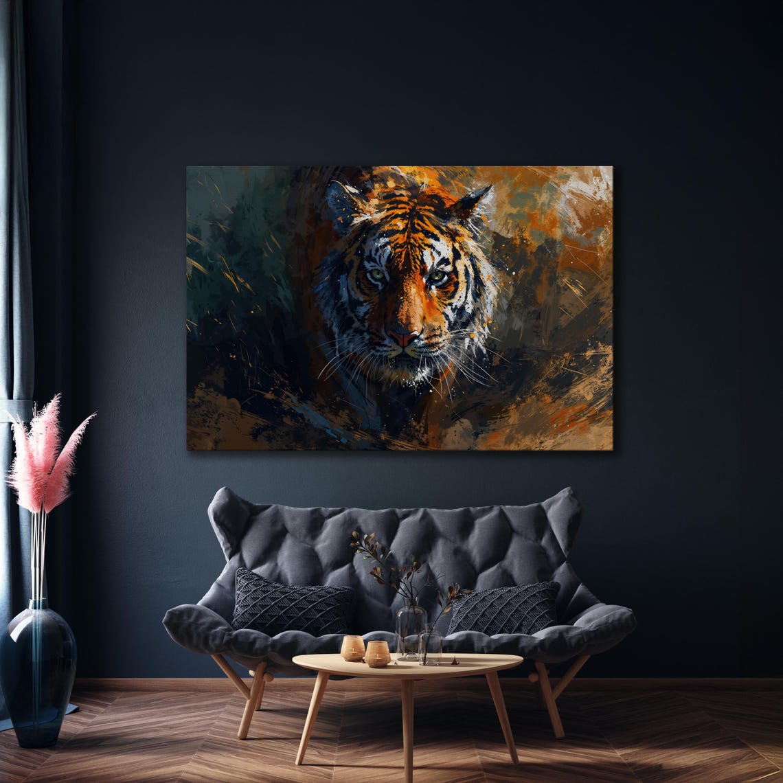 Tiger Face Close Up Vibrant Colorful Paint Splash Wildlife Wall Art - Image 4