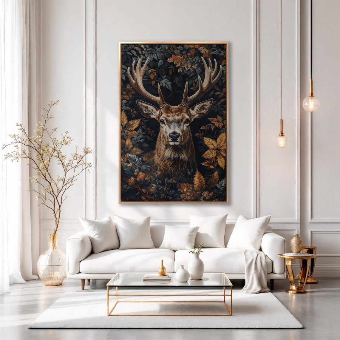 Majestic Stag Portrait Among Autumn Leaves Dark Wildlife Poster - Image 6