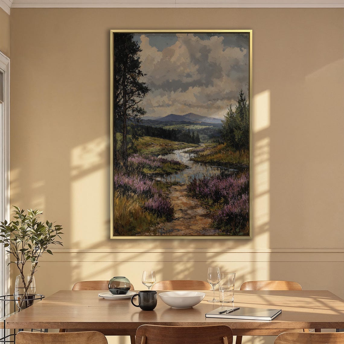 Winding River Through Purple Heather Moorland and Hills Poster - Image 2